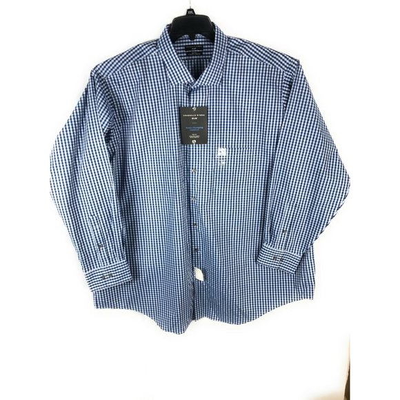 Shaquille O'neal Men's 3XL Long Sleeve Button Blue Check Cotton Blend Shirt A9 - Picture 1 of 5